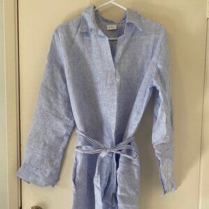 Pour Les Femmes Shirt Dress with Belt - Blue & White Pinstripe - Size Large L